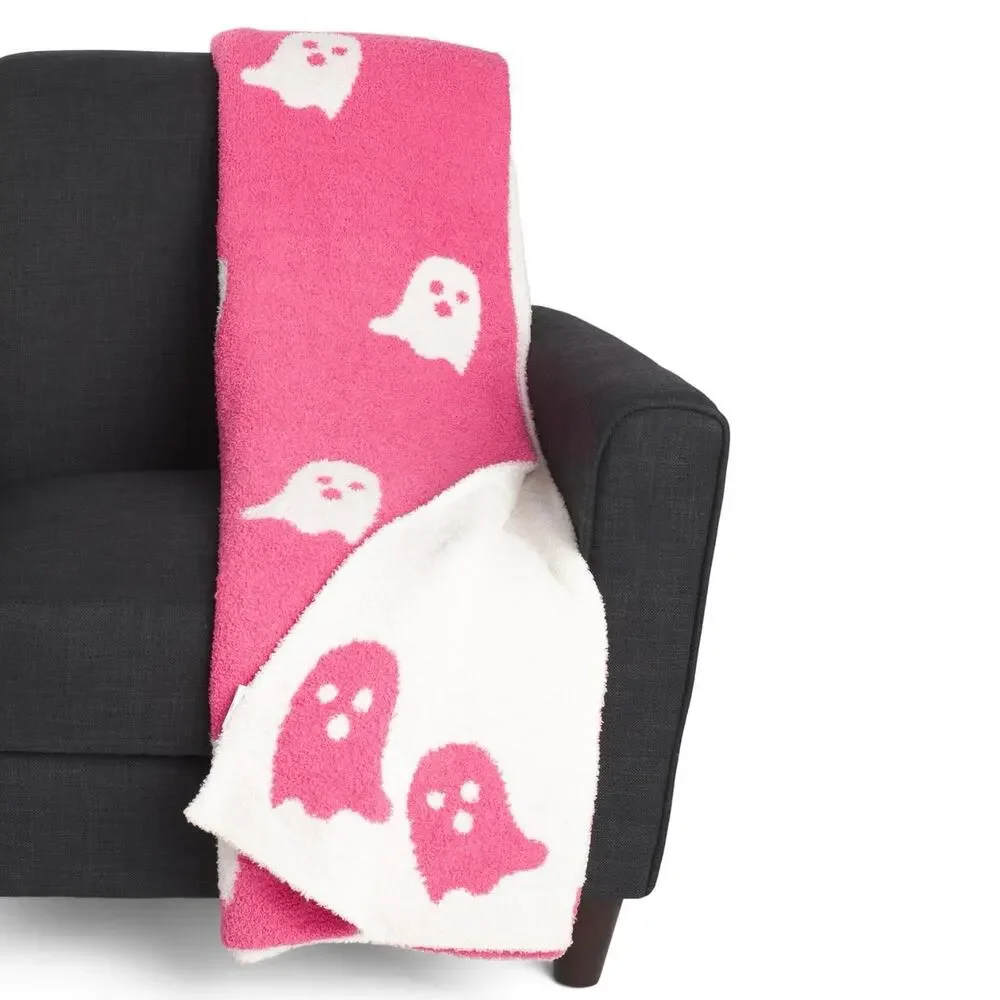 Cupcakes & Cashmere Dark Pink Ghost Throw Blanket Halloween Ghosts New